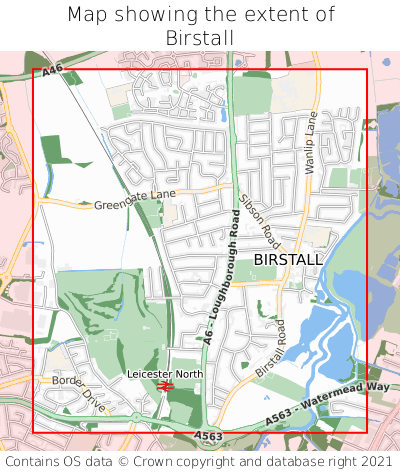 Map showing extent of Birstall as bounding box