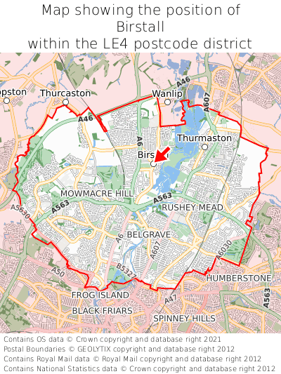 Map showing location of Birstall within LE4