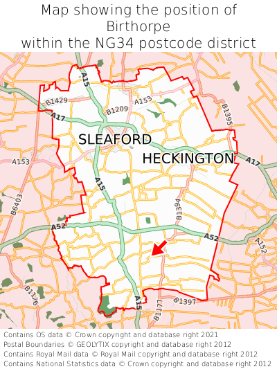 Map showing location of Birthorpe within NG34