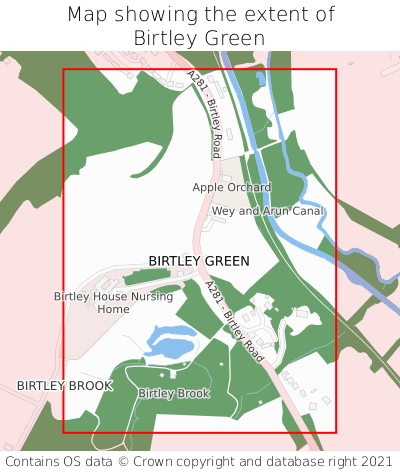Map showing extent of Birtley Green as bounding box