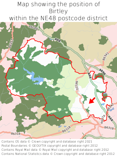 Map showing location of Birtley within NE48