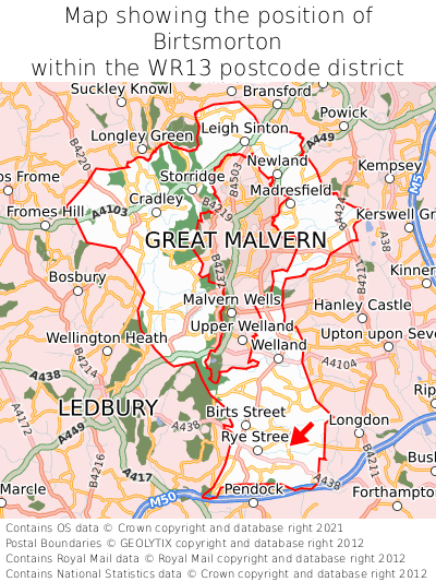 Map showing location of Birtsmorton within WR13