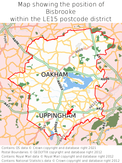 Map showing location of Bisbrooke within LE15