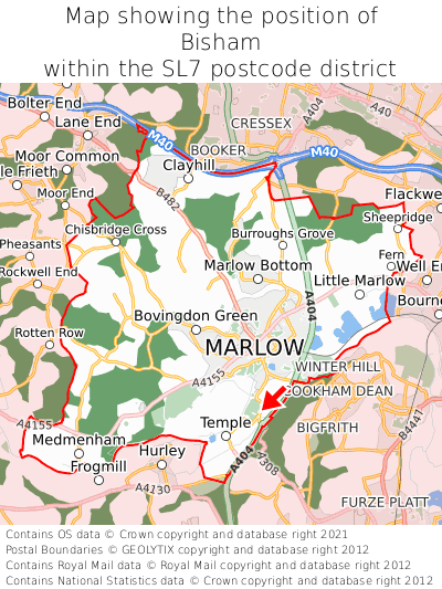 Map showing location of Bisham within SL7