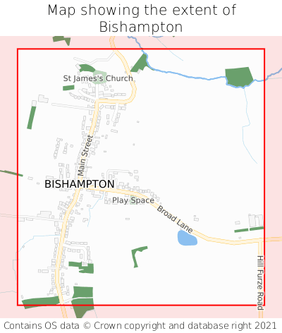 Map showing extent of Bishampton as bounding box