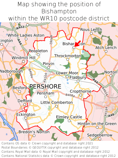 Map showing location of Bishampton within WR10