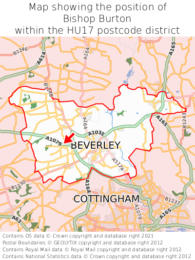 Map showing location of Bishop Burton within HU17
