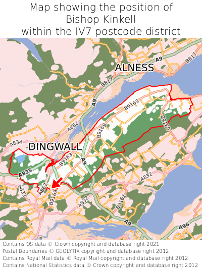 Map showing location of Bishop Kinkell within IV7