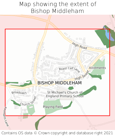 Map showing extent of Bishop Middleham as bounding box