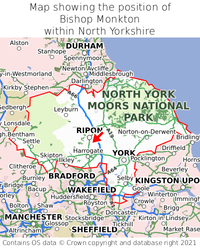 Map showing location of Bishop Monkton within North Yorkshire