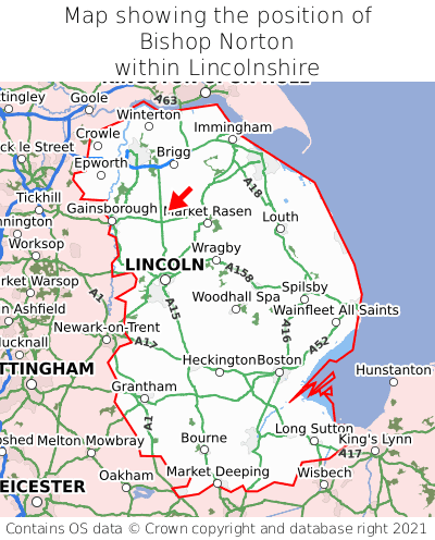 Map showing location of Bishop Norton within Lincolnshire
