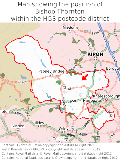 Map showing location of Bishop Thornton within HG3