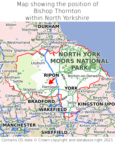 Map showing location of Bishop Thornton within North Yorkshire