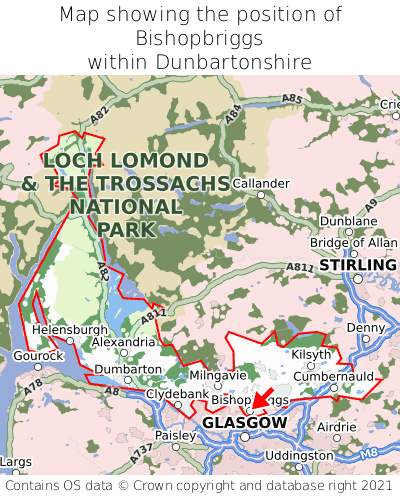 Map showing location of Bishopbriggs within Dunbartonshire