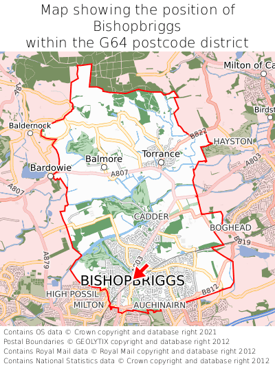 Map showing location of Bishopbriggs within G64