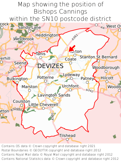 Map showing location of Bishops Cannings within SN10