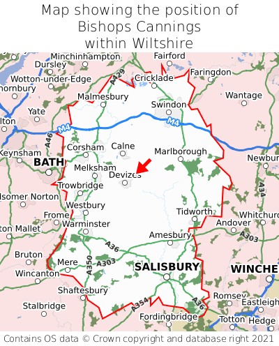 Map showing location of Bishops Cannings within Wiltshire