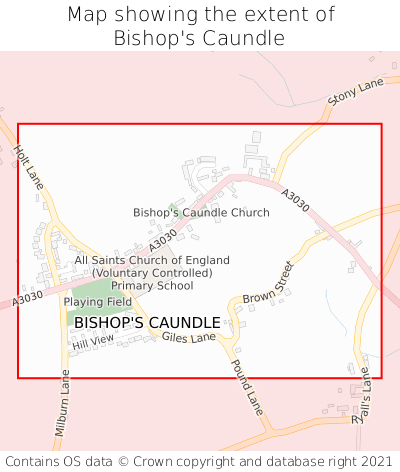 Map showing extent of Bishop's Caundle as bounding box