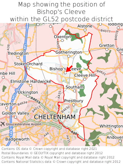 Map showing location of Bishop's Cleeve within GL52