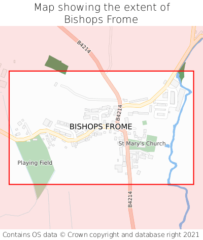Map showing extent of Bishops Frome as bounding box