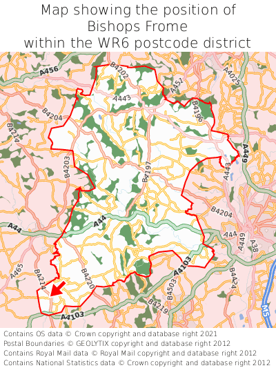 Map showing location of Bishops Frome within WR6