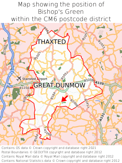Map showing location of Bishop's Green within CM6