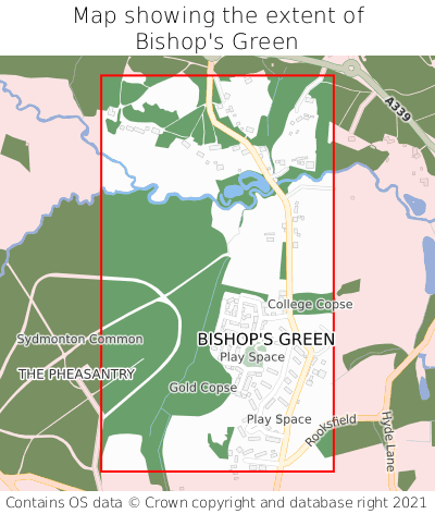 Map showing extent of Bishop's Green as bounding box