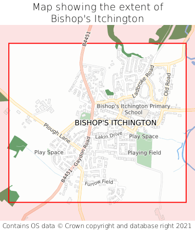Map showing extent of Bishop's Itchington as bounding box