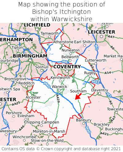 Map showing location of Bishop's Itchington within Warwickshire