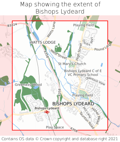 Map showing extent of Bishops Lydeard as bounding box