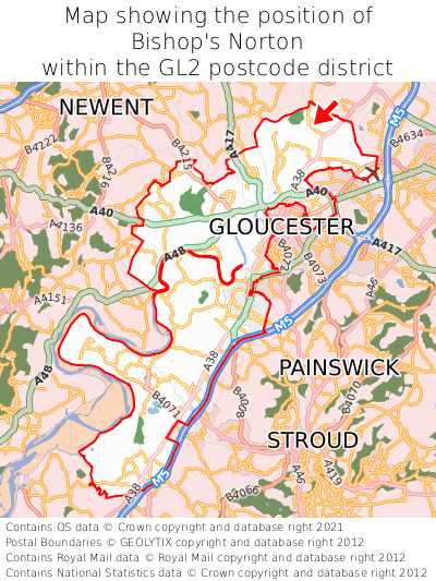 Map showing location of Bishop's Norton within GL2