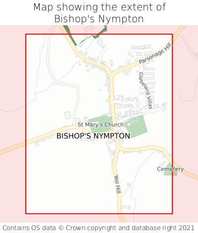 Map showing extent of Bishop's Nympton as bounding box