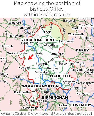 Map showing location of Bishops Offley within Staffordshire