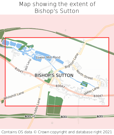 Map showing extent of Bishop's Sutton as bounding box