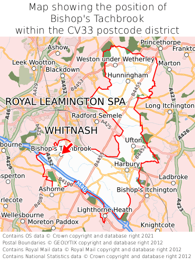 Map showing location of Bishop's Tachbrook within CV33