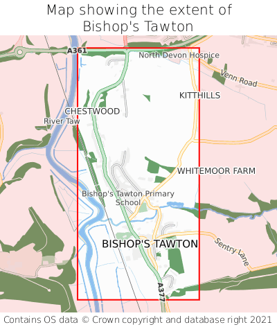 Map showing extent of Bishop's Tawton as bounding box