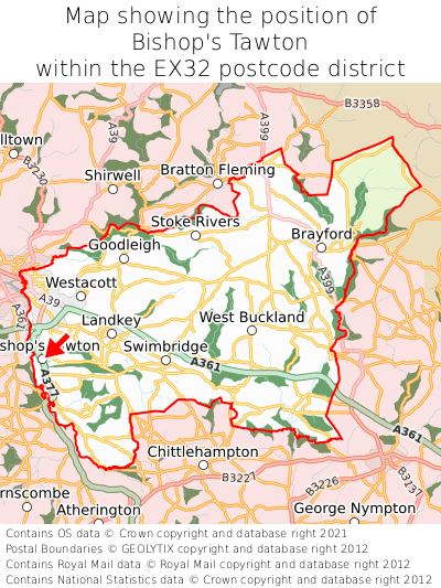 Map showing location of Bishop's Tawton within EX32