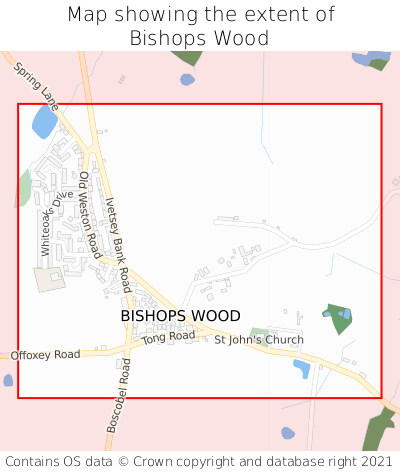 Map showing extent of Bishops Wood as bounding box