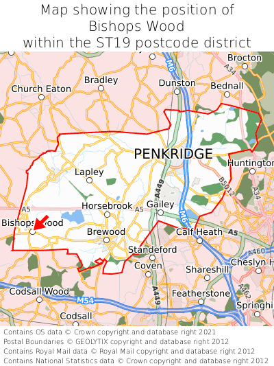 Map showing location of Bishops Wood within ST19