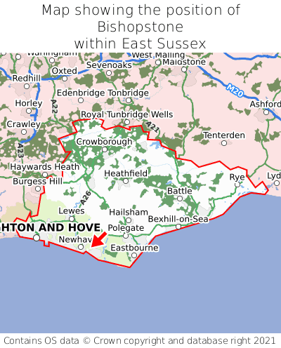 Map showing location of Bishopstone within East Sussex