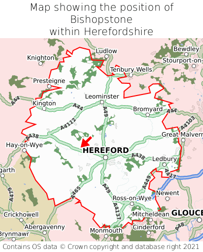Map showing location of Bishopstone within Herefordshire