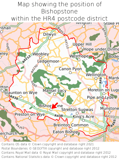 Map showing location of Bishopstone within HR4