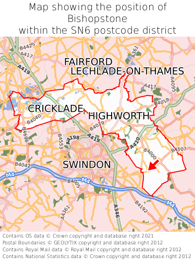 Map showing location of Bishopstone within SN6
