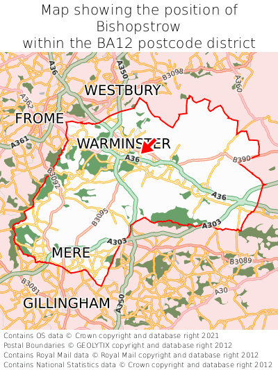 Map showing location of Bishopstrow within BA12