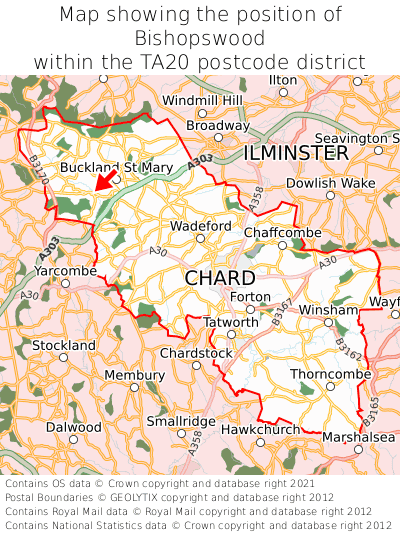 Map showing location of Bishopswood within TA20