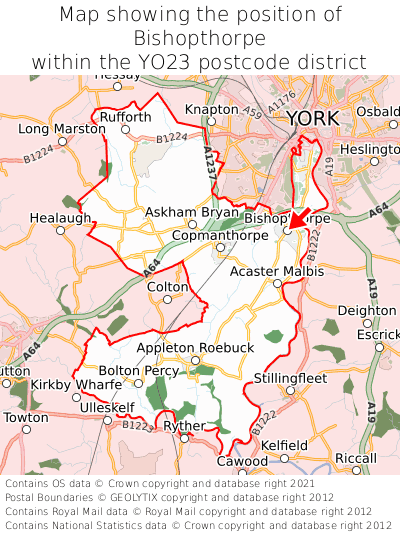 Map showing location of Bishopthorpe within YO23