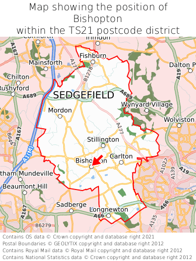 Map showing location of Bishopton within TS21