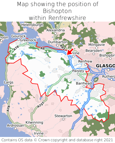 Map showing location of Bishopton within Renfrewshire