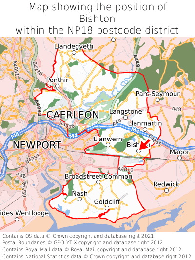 Map showing location of Bishton within NP18
