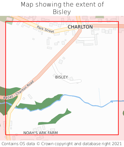 Map showing extent of Bisley as bounding box